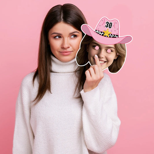 Purilite Select 3PCS Customized Face Mask Set Western Denim Cowboy Hat Style | Personalized Photo Masks for Parties & Events