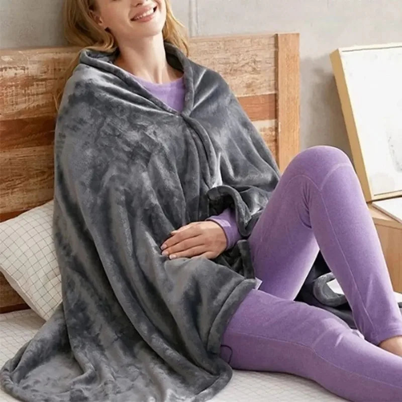 USB Electric Heated Blanket 9 Heated Areas Fast Heating Shawl 3 Heating Level Coral Fleece Heated Blanket Shawl for Outdoor Home