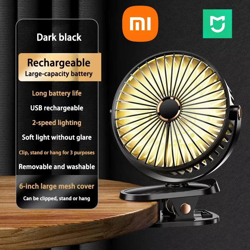 Xiaomi 8000mAh Clip Electric Fan 5 Speed Quiet Rechargeable Desktop Portable Air Circulator Wireless Fan With LED Light Camping
