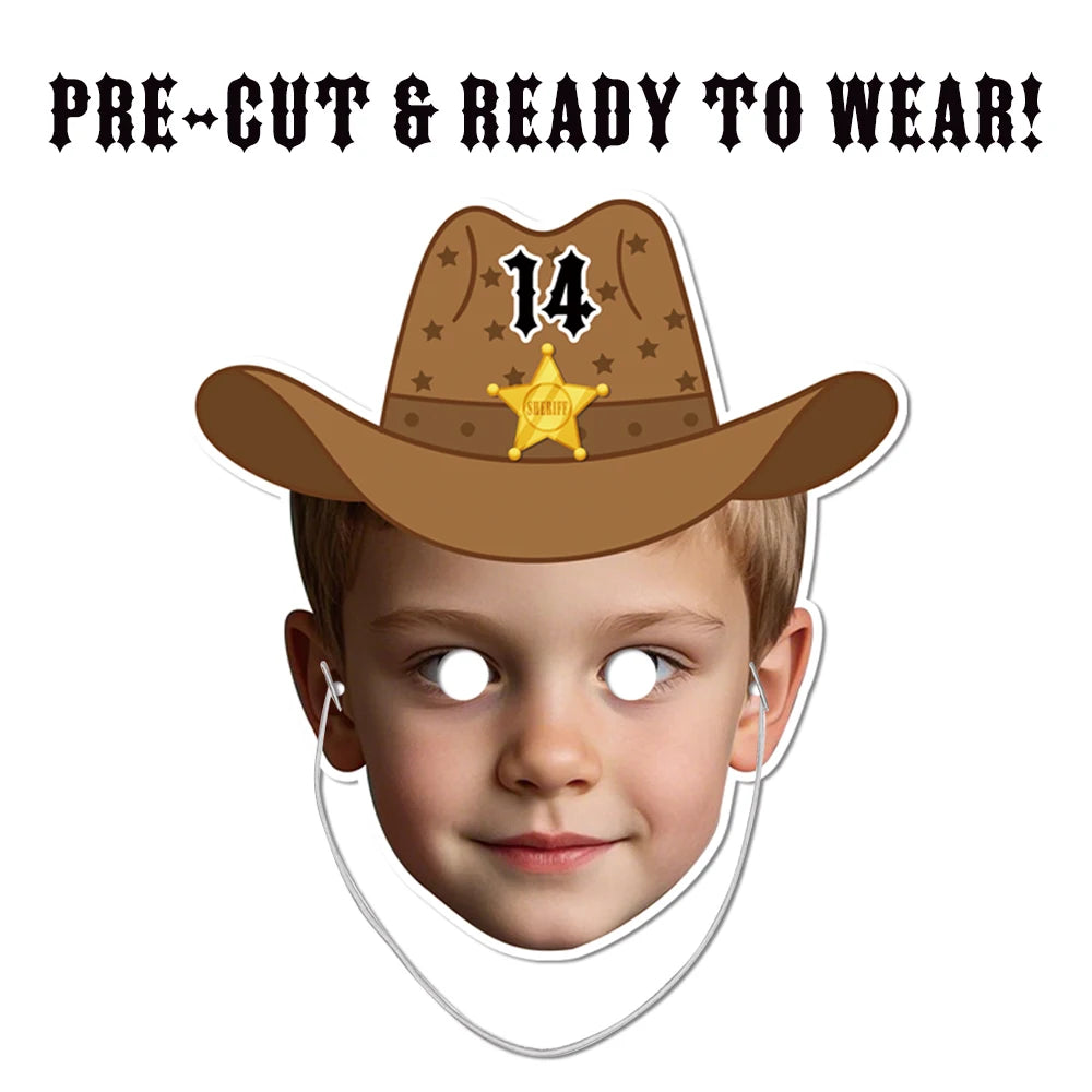 Purilite Select 3PCS Customized Face Mask Set Western Denim Cowboy Hat Style | Personalized Photo Masks for Parties & Events