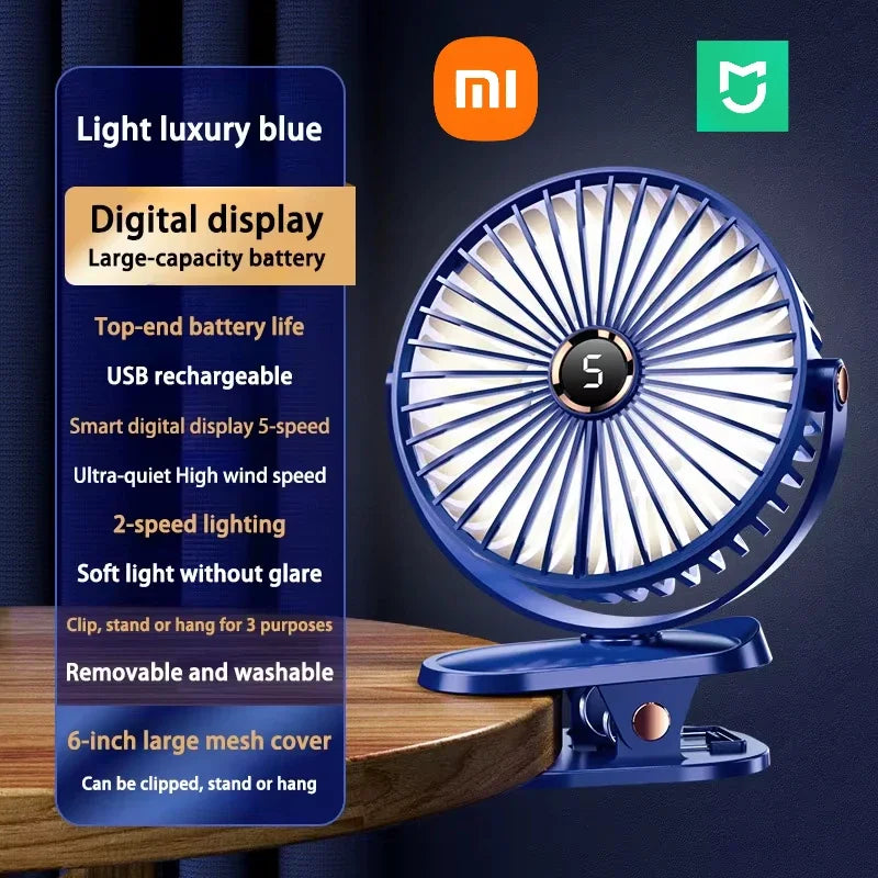 Xiaomi 8000mAh Clip Electric Fan 5 Speed Quiet Rechargeable Desktop Portable Air Circulator Wireless Fan With LED Light Camping