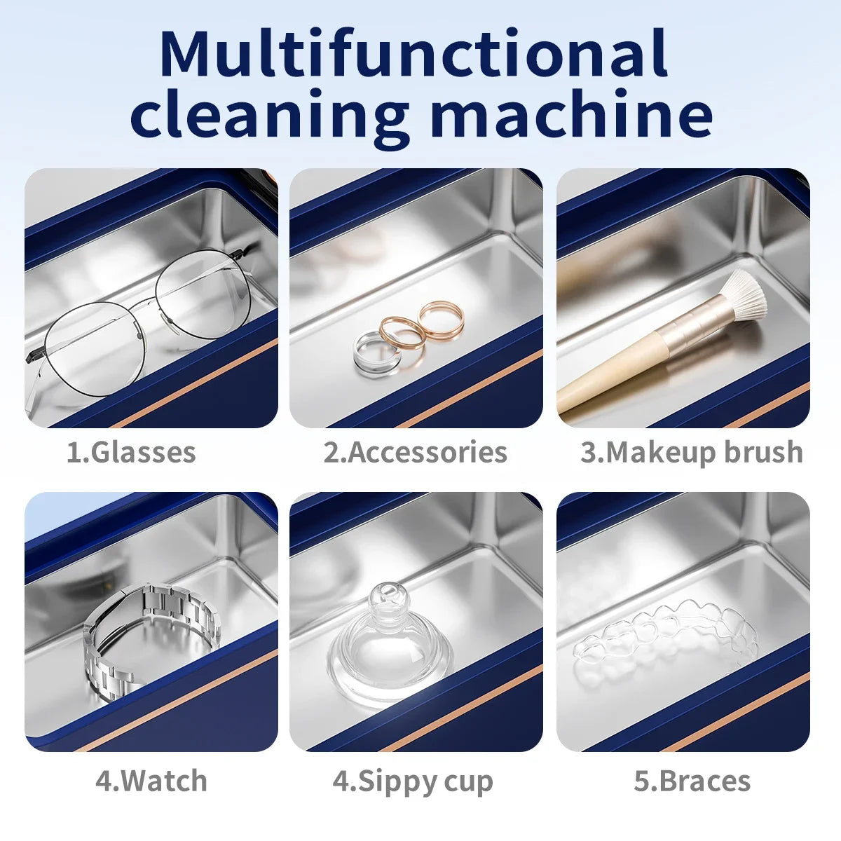Purilite Select 45KHz Ultrasonic Cleaner, Multifunctional Deep Cleaning Machine for Glasses, Jewelry, Dentures, Makeup Brushes & Small Accessories