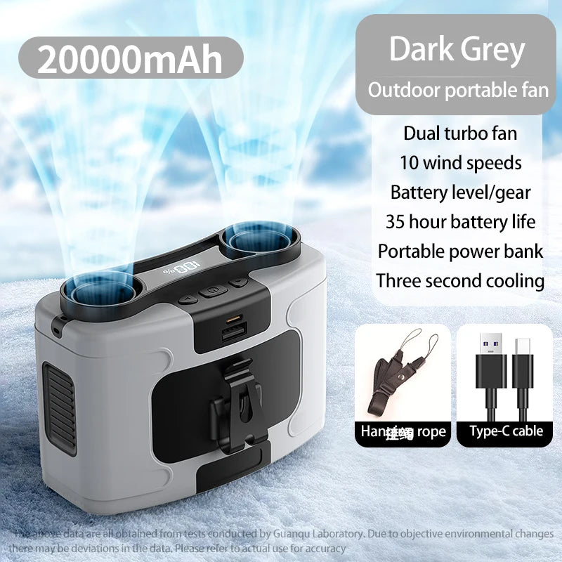 Purilite Select 20000mAh Outdoor Waist Fan – Neck & Waist Hanging Fan with Power Bank and LED Light