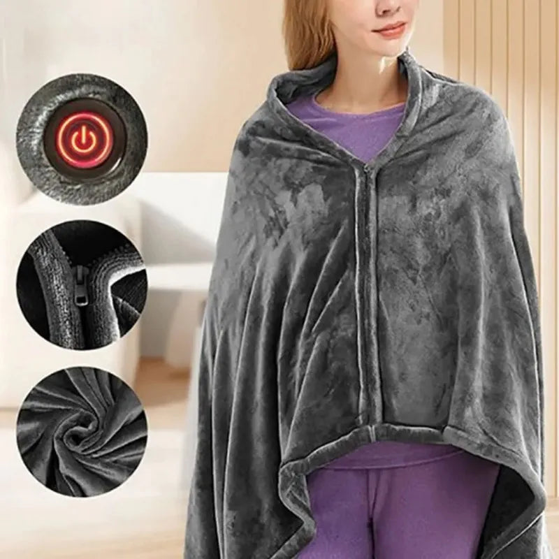 USB Electric Heated Blanket 9 Heated Areas Fast Heating Shawl 3 Heating Level Coral Fleece Heated Blanket Shawl for Outdoor Home