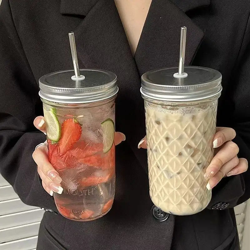 Purilite Select™ Ins Style Clear Glass Cup with Straw & Lid – Large Capacity
