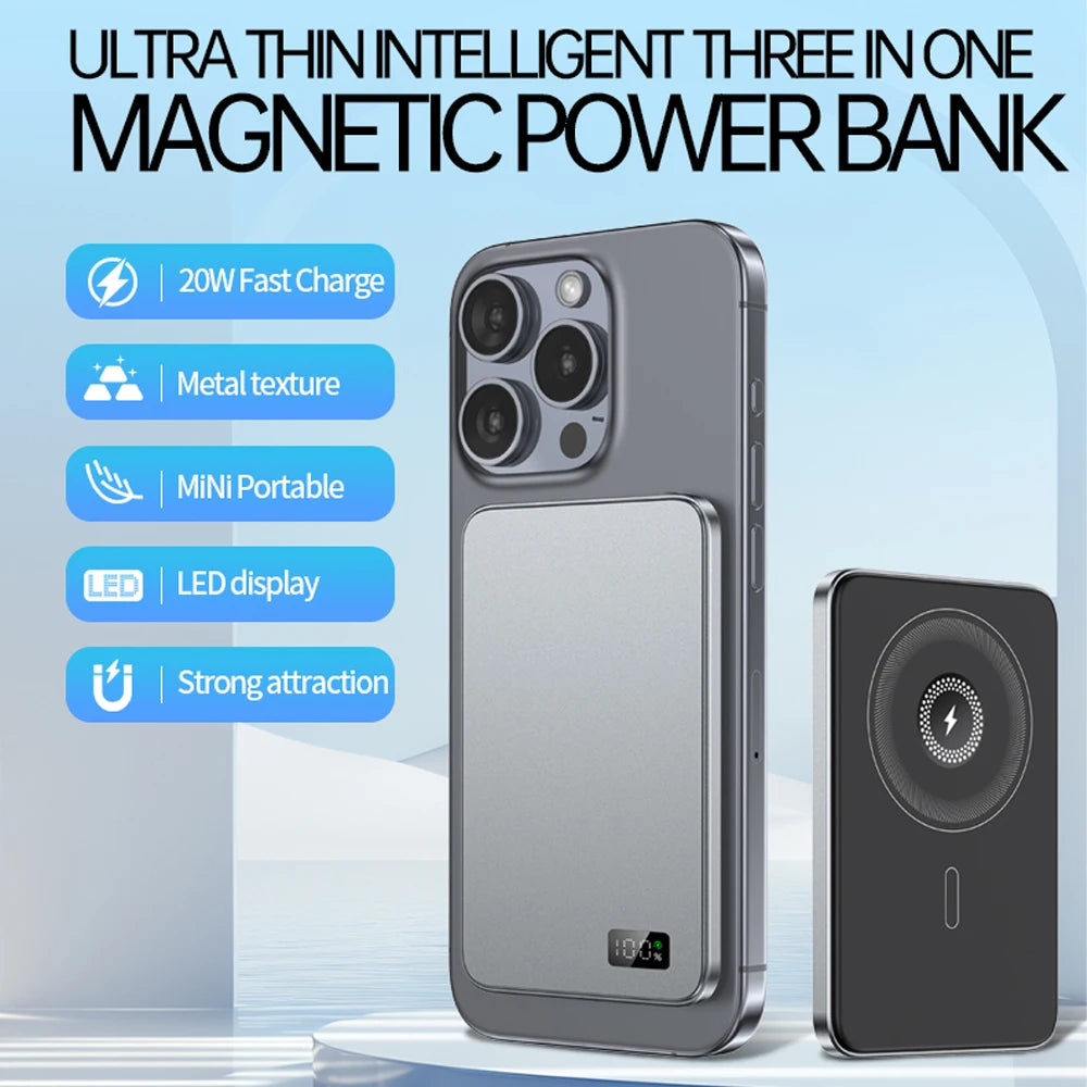 Purilite Select 3-in-1 Power Bank for MagSafe – Ultra-Thin 20W Magnetic Wireless Portable Charger