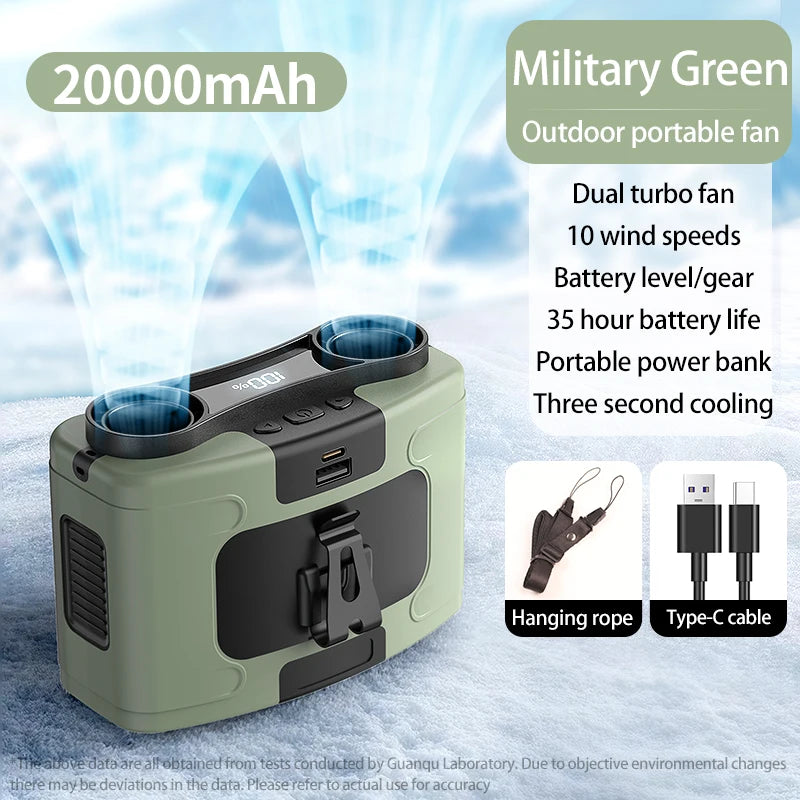 Purilite Select 20000mAh Outdoor Waist Fan – Neck & Waist Hanging Fan with Power Bank and LED Light