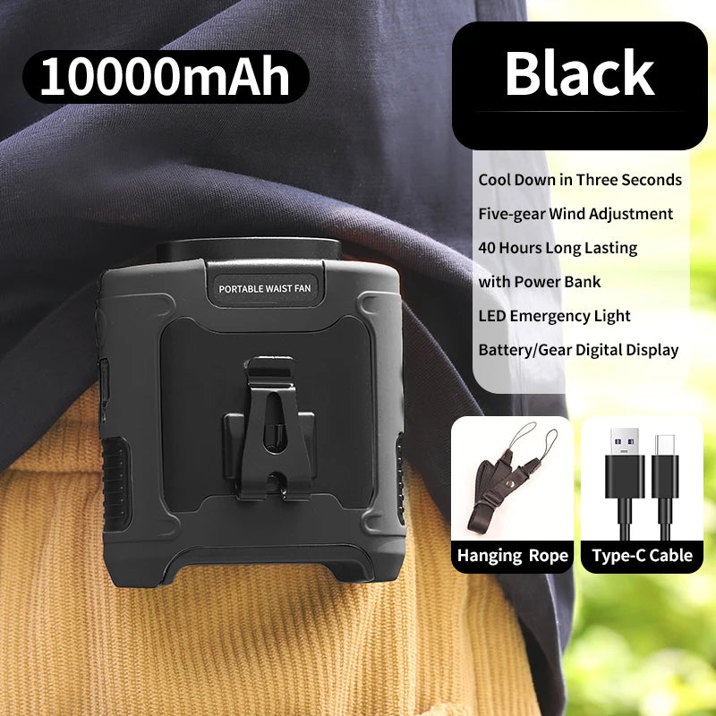 Purilite Select 20000mAh Outdoor Waist Fan – Neck & Waist Hanging Fan with Power Bank and LED Light