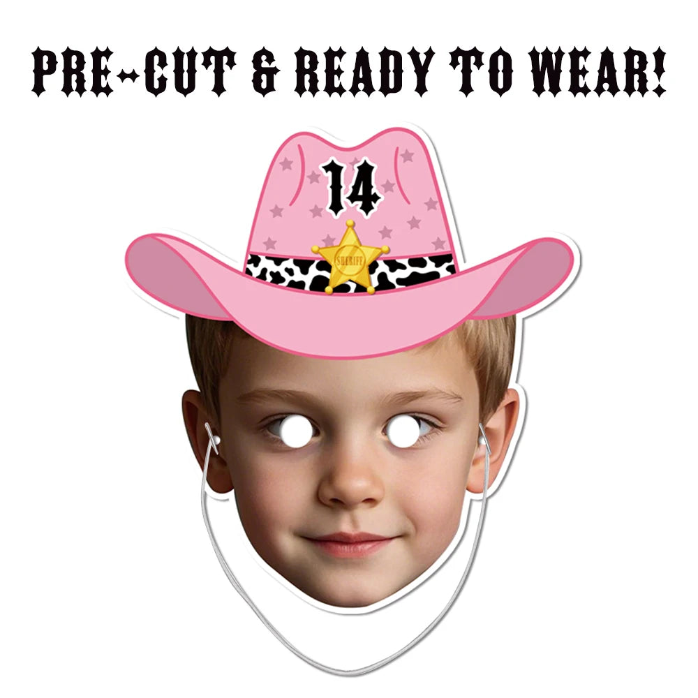 Purilite Select 3PCS Customized Face Mask Set Western Denim Cowboy Hat Style | Personalized Photo Masks for Parties & Events