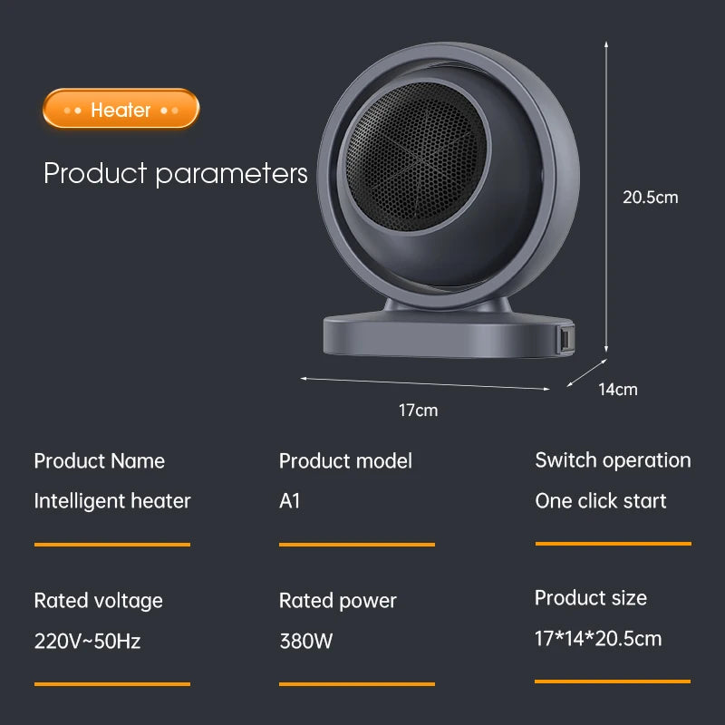 Purilite Select 380W Electric Desktop Fan Heater – Compact Power for Cozy Comfort
