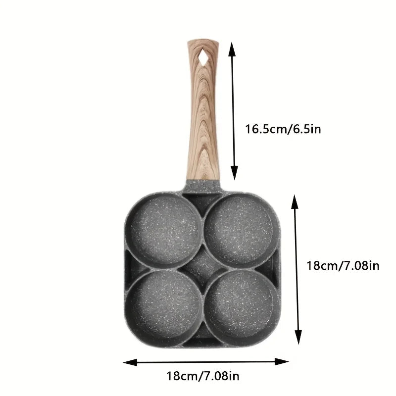 4 Hole Frying Pan Non Stick Breakfast Burger Egg Pancake Maker Wooden Handle Medical Stone Four Hole Omelet Pan - PuriLite