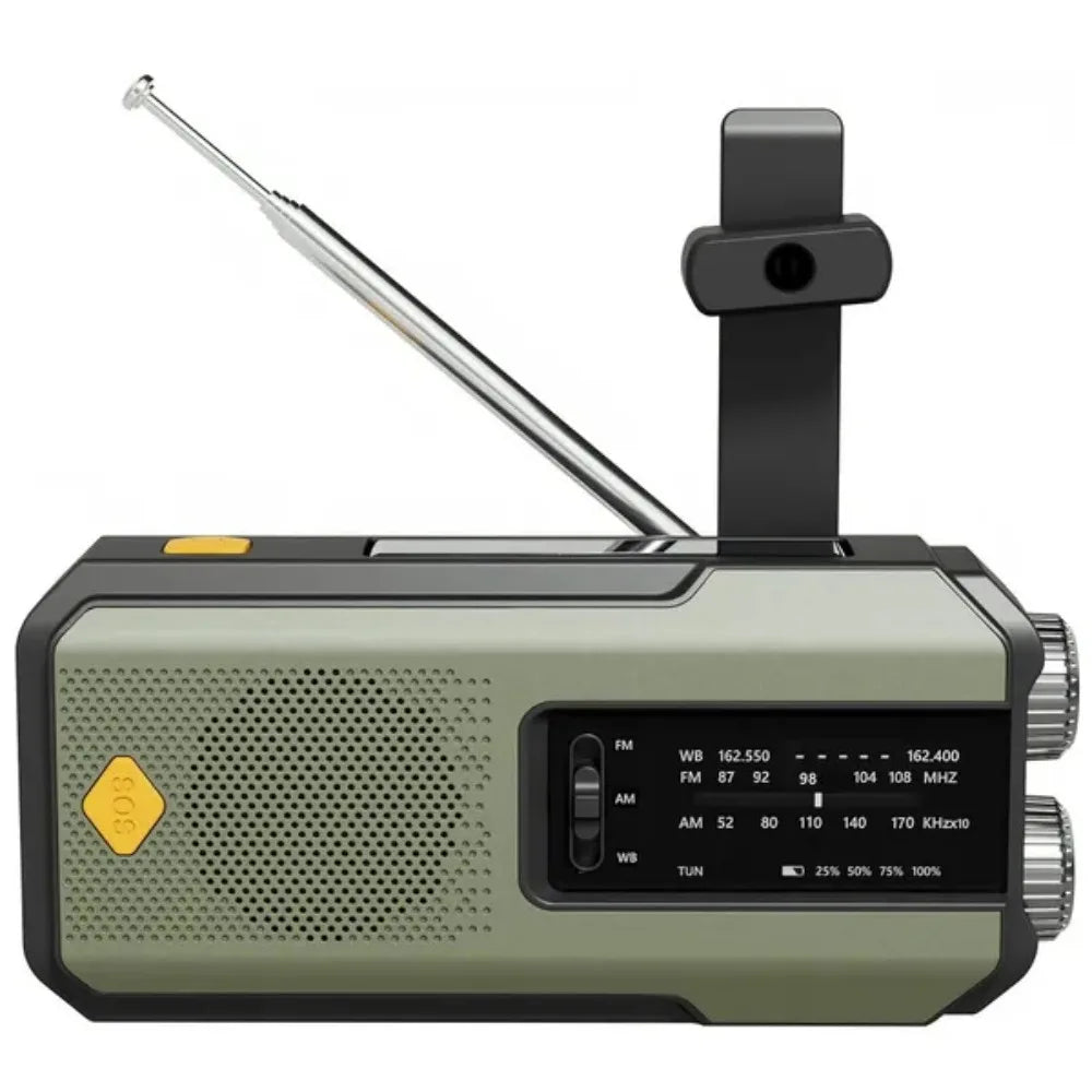 Purilite Select Emergency Weather Radio – AM/FM/WB Hand Crank Solar Radio with 2000mAh Power Bank, LED Flashlight, and SOS Alert (Style A – Green)