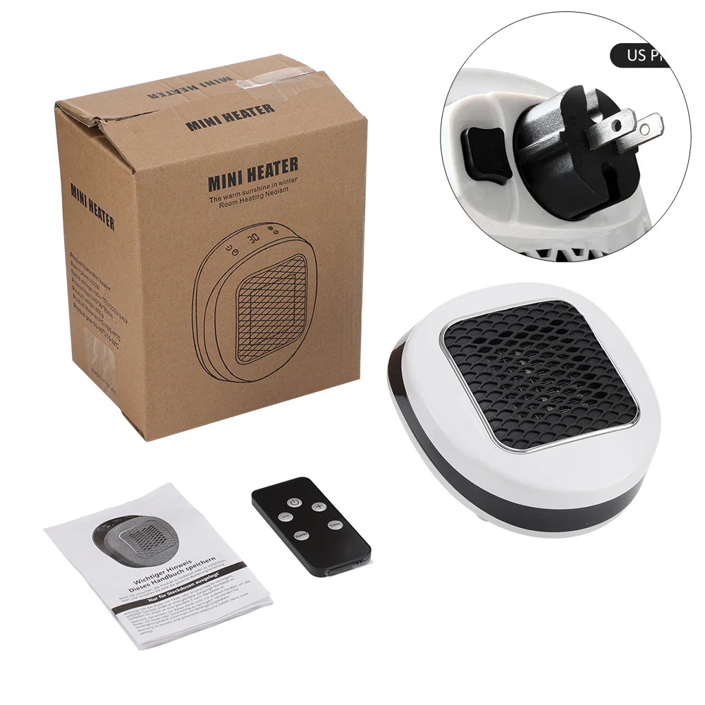 600W Portable Electric Heater EU Small Bathroom Fast Heating Fans Bedroom Heater Home Use Warming Device with Remote Control