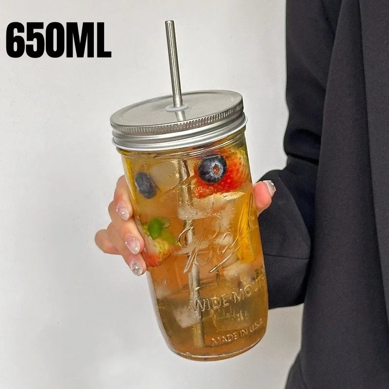 Purilite Select™ Ins Style Clear Glass Cup with Straw & Lid – Large Capacity
