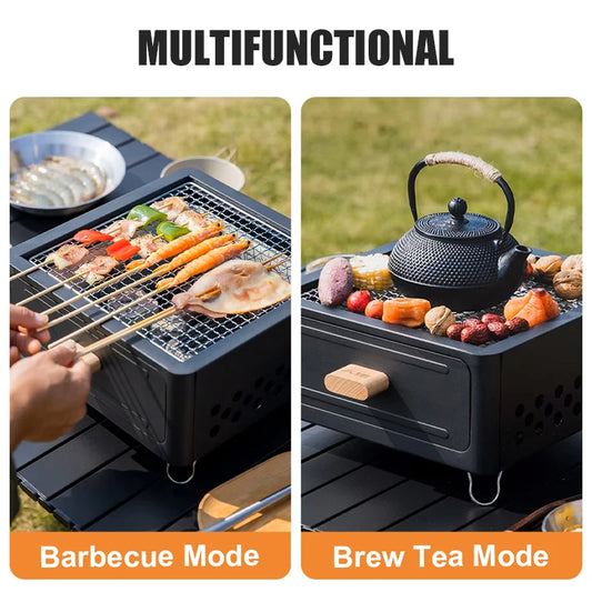 WESTTUNE Outdoor Charcoal Barbecue Grill Non-stick Barbecue Rack Heating Brazier Portable Household Grill Stove for Camping BBQ - PuriLite