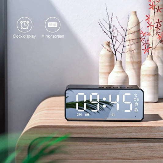Purilite Select – LED Mirror Digital Alarm Clock with Bluetooth Speaker & FM Radio Multifunctional Desktop Clock | Wireless Audio | USB Rechargeable