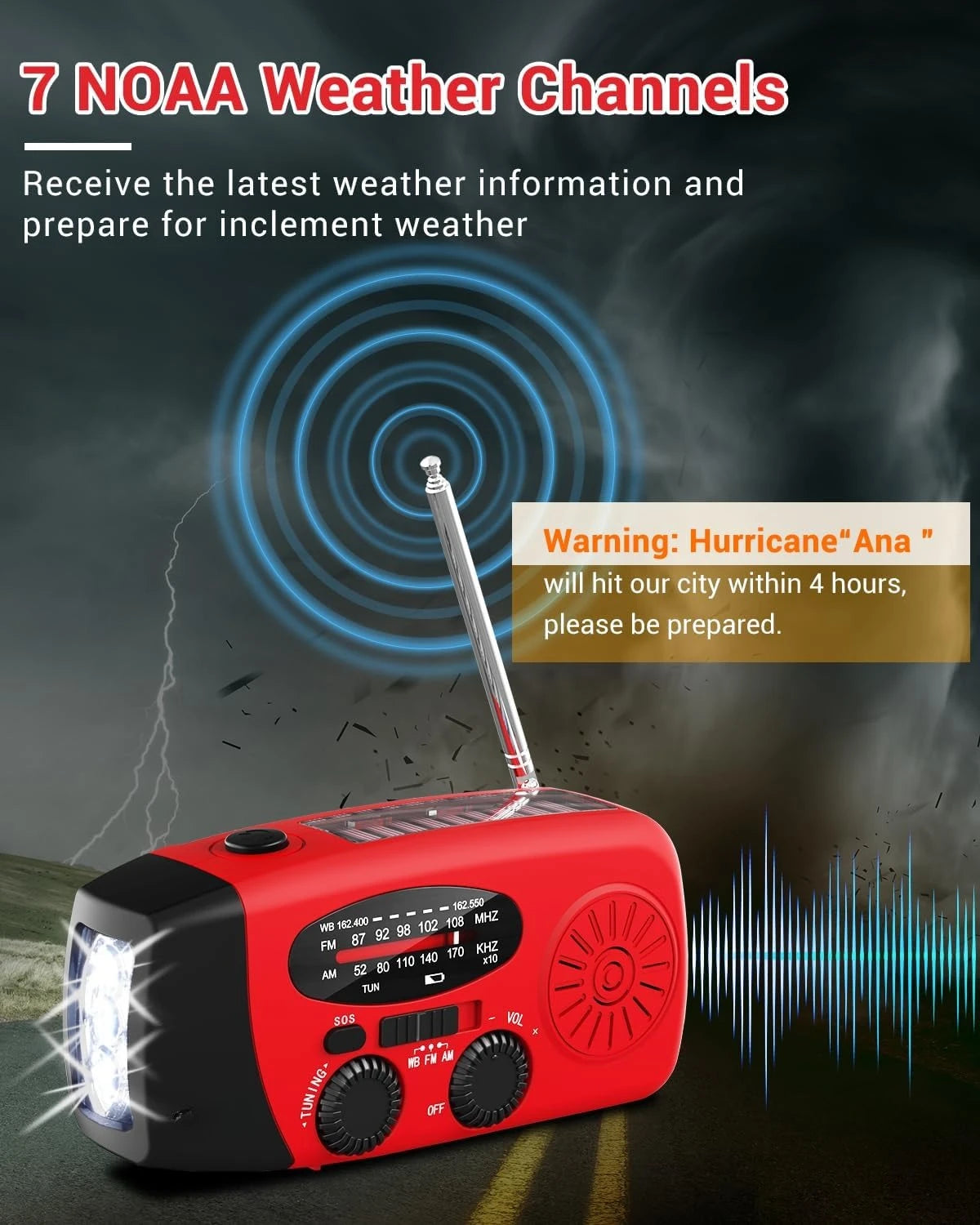 Purilite Select Portable Multifunctional Hand Crank Dynamo Solar Powered Weather Radio