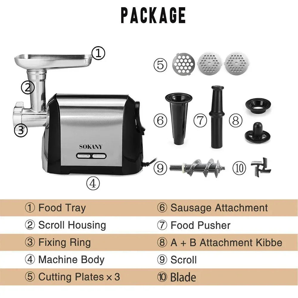 Purilite Select 3200W Electric Meat Grinder & Sausage Maker Attachment Set