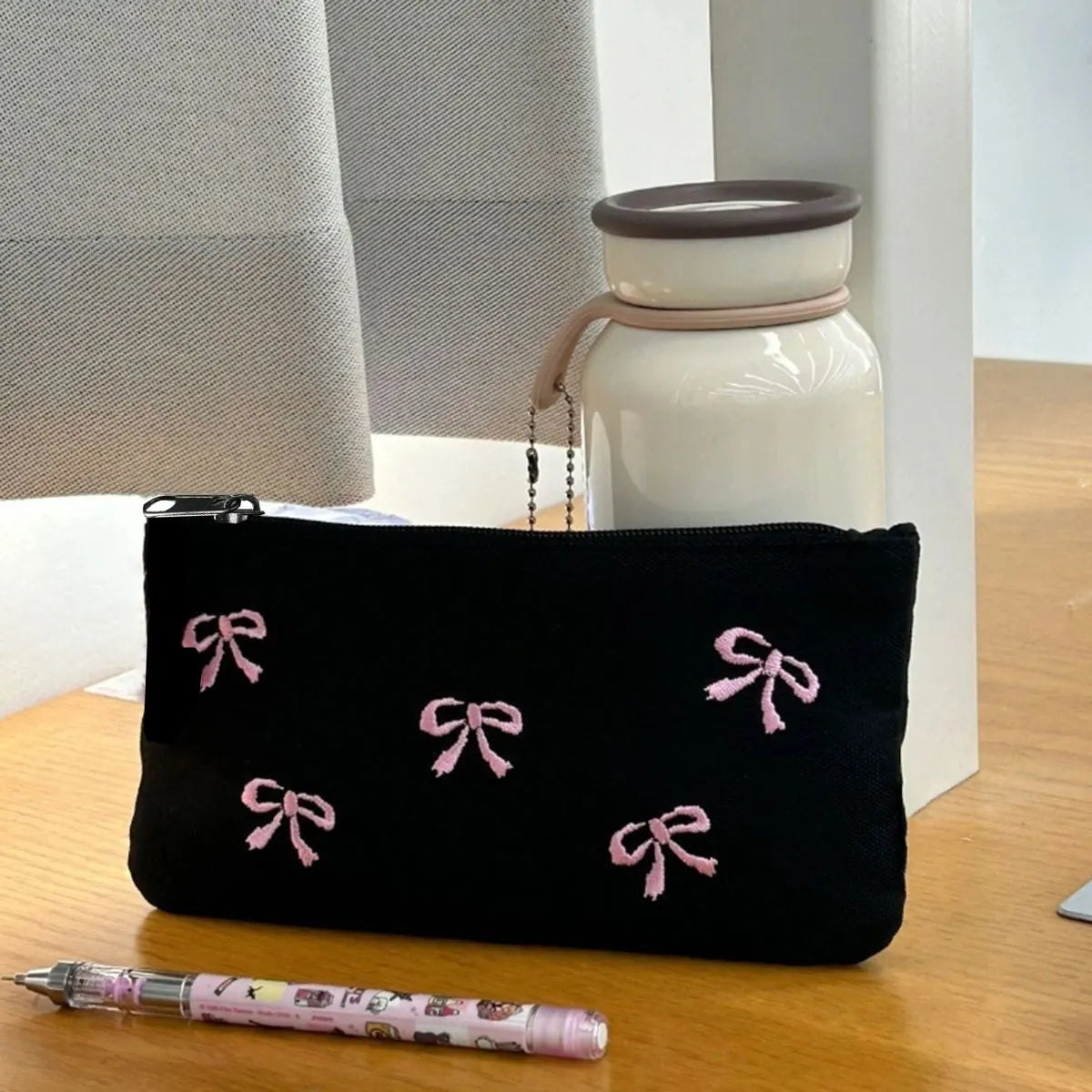 Purilite Select Black Bow Embroidery Pen & Cosmetic Bag