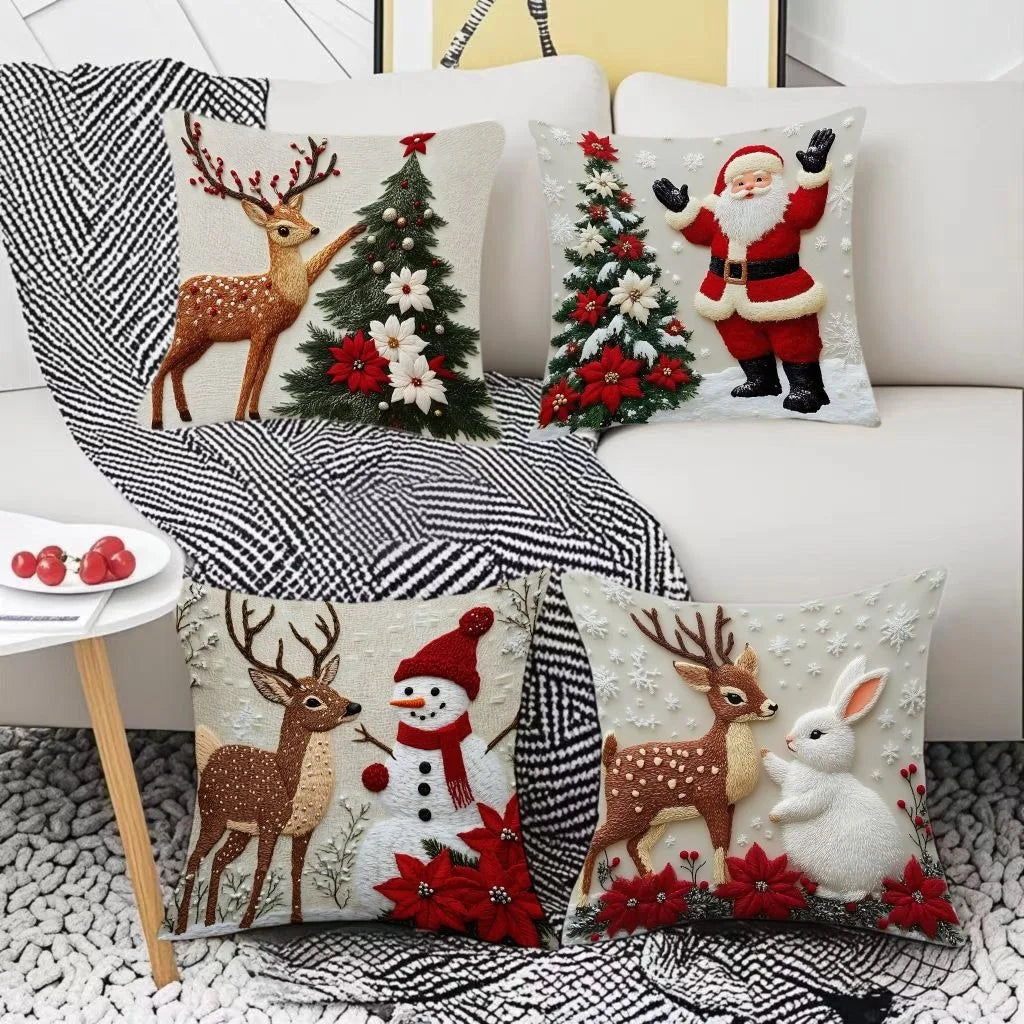 Purilite Select 45x45cm Christmas Pillow Cover – Elk, Santa Claus, Snowman & Xmas Tree Design | Festive Home Décor for Christmas 2025 & New Year 2026