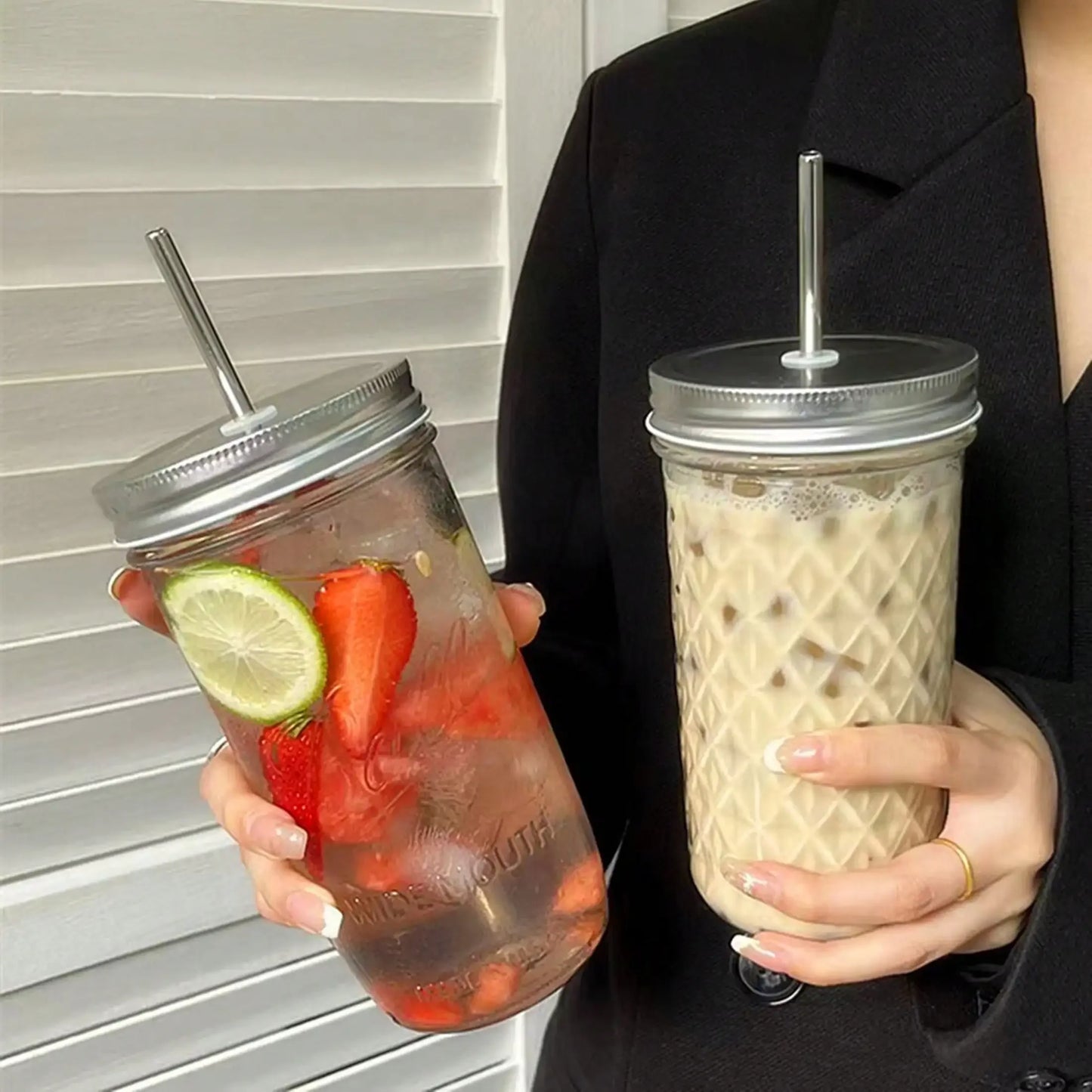 Purilite Select™ Ins Style Clear Glass Cup with Straw & Lid – Large Capacity
