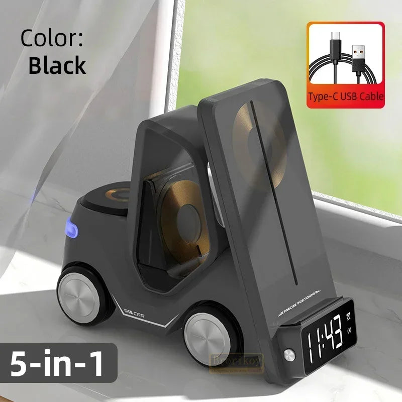 Purilite Select 5-in-1 Wireless Charging Station with Alarm Clock | 15W Fast Charger Stand for Phone, Watch & Earbuds with Night Light - PuriLite