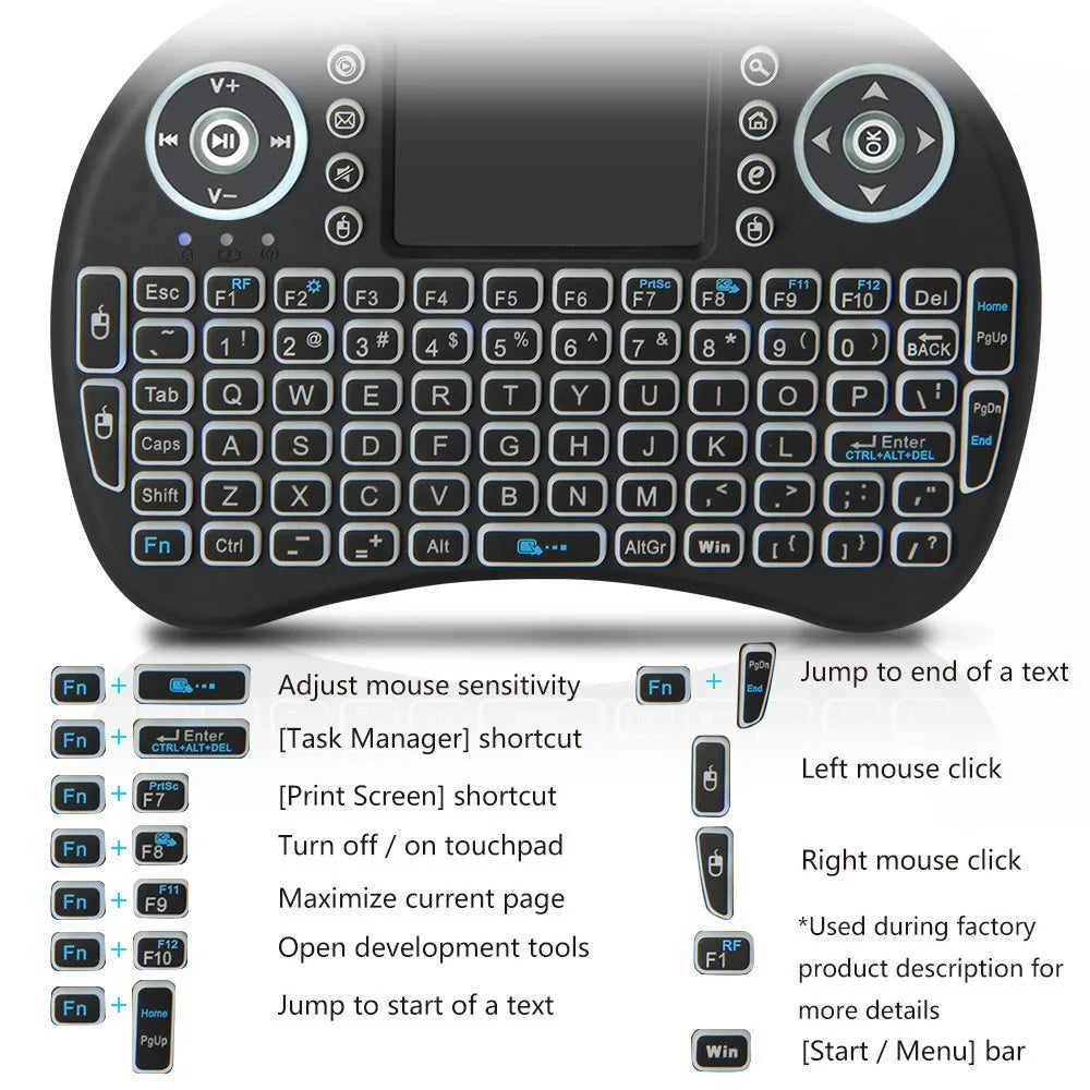 Purilite Select i8 Mini Wireless Keyboard with Backlight & Touchpad