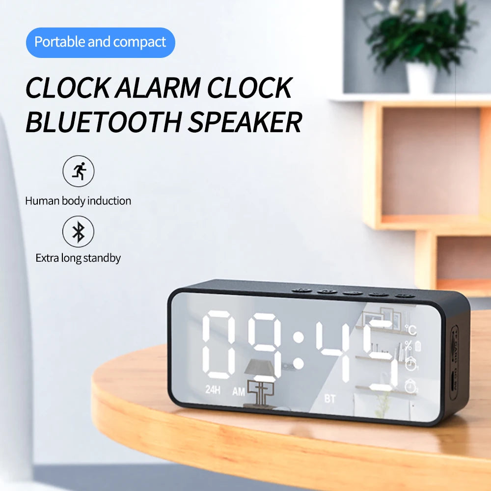 Purilite Select – LED Mirror Digital Alarm Clock with Bluetooth Speaker & FM Radio Multifunctional Desktop Clock | Wireless Audio | USB Rechargeable