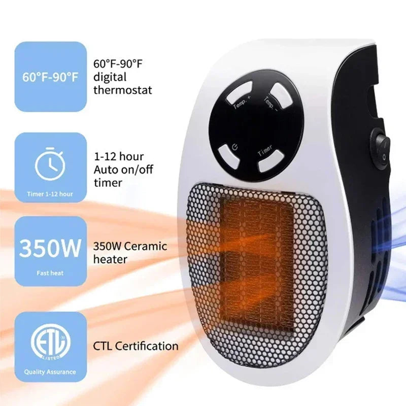 350W Portable Electric Heater with Remote Control, Wall Mounted Home Room Heater for Winter Indoor Heating Fast Warm heater