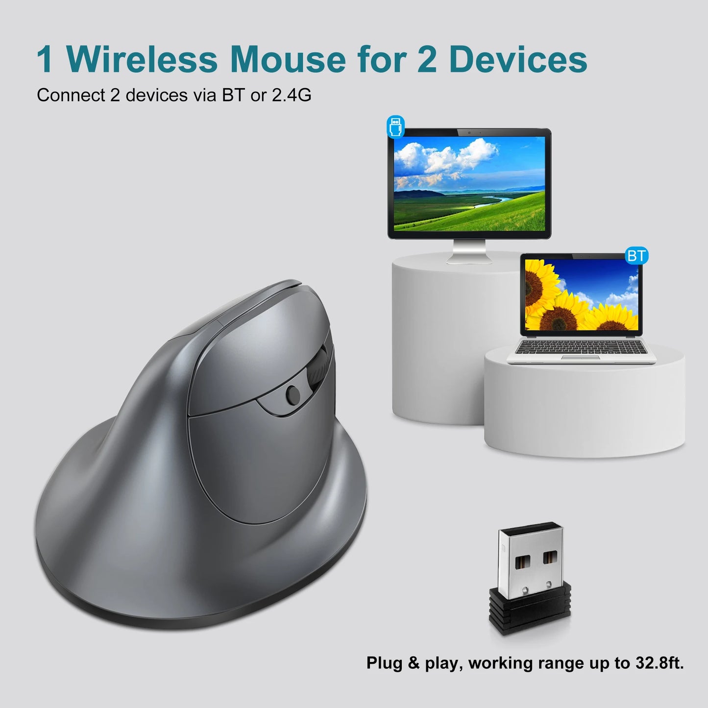 Purilite Select F26C Vertical Bluetooth Wireless Mouse