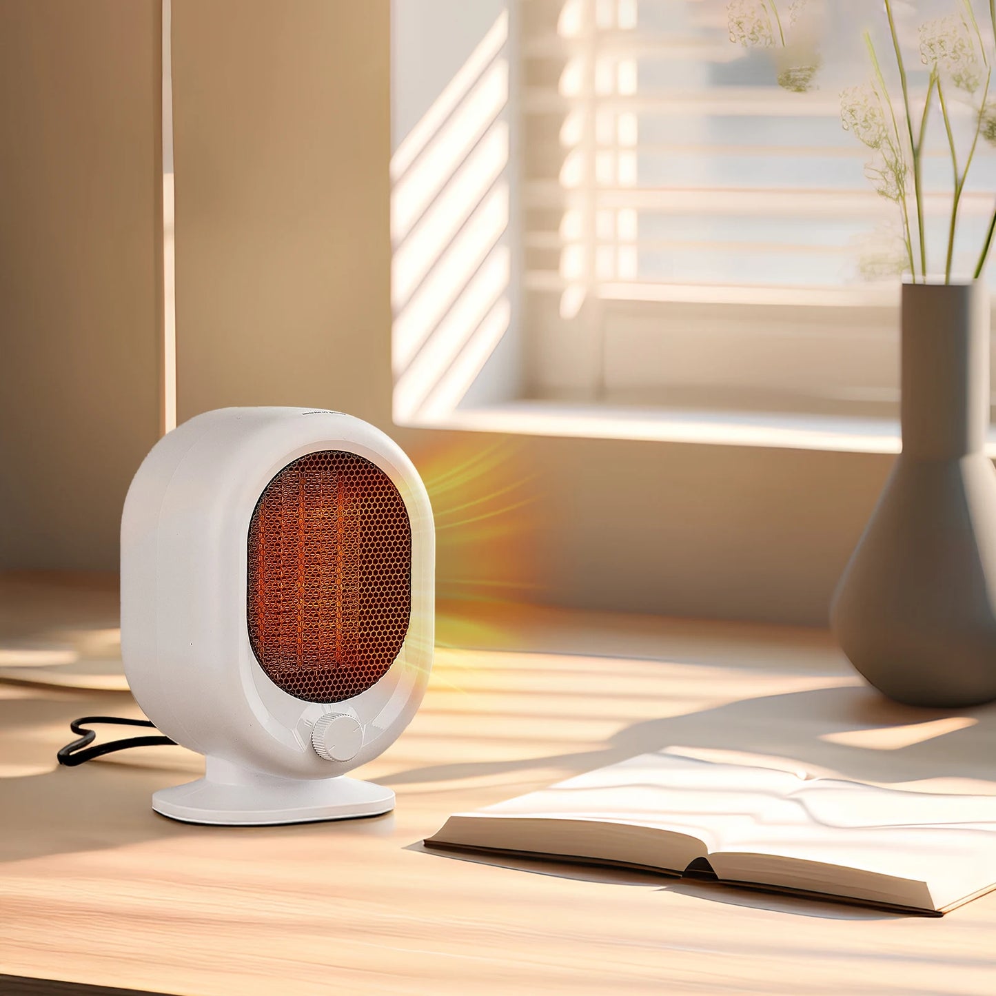 Desktop heater 3-second hot tilt power-off protection, silent timed home bedroom office mini heater