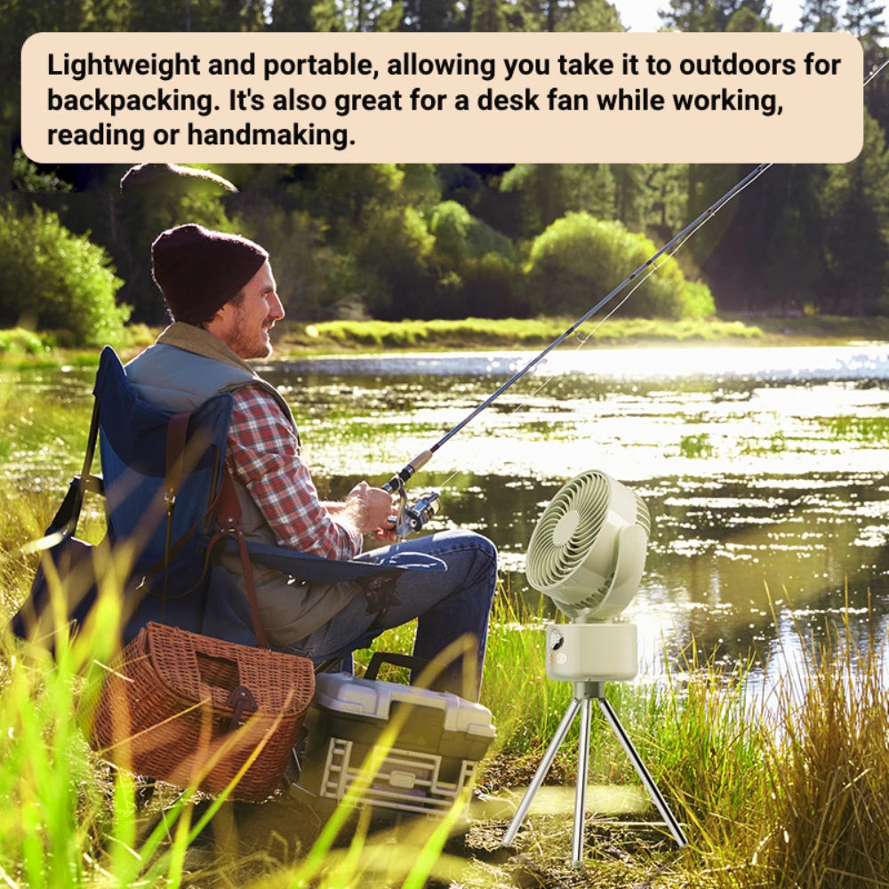 Purilite Select – 3600mAh Rechargeable Camping Fan with Tripod & Auto Head-Shaking