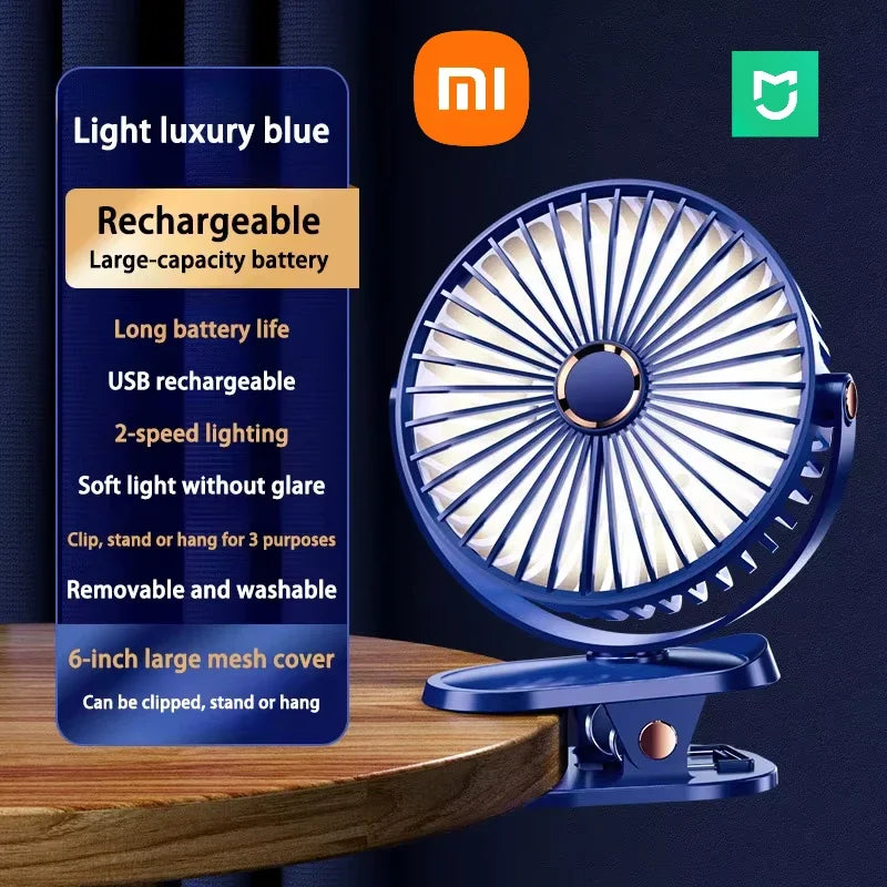 Xiaomi 8000mAh Clip Electric Fan 5 Speed Quiet Rechargeable Desktop Portable Air Circulator Wireless Fan With LED Light Camping