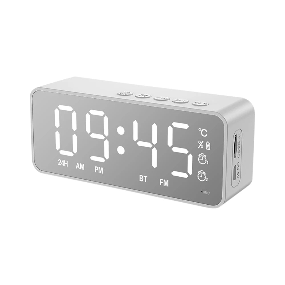 Purilite Select – LED Mirror Digital Alarm Clock with Bluetooth Speaker & FM Radio Multifunctional Desktop Clock | Wireless Audio | USB Rechargeable