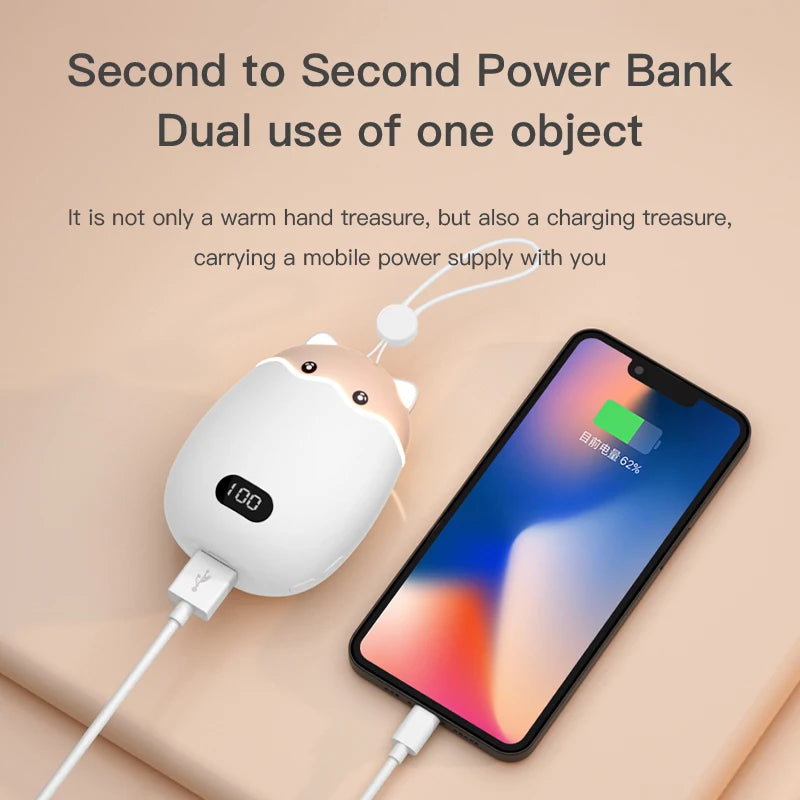 Purilite Select 2-in-1 Rechargeable Hand Warmer & Power Bank – Cute Cat Design with Digital Display | 3000mAh