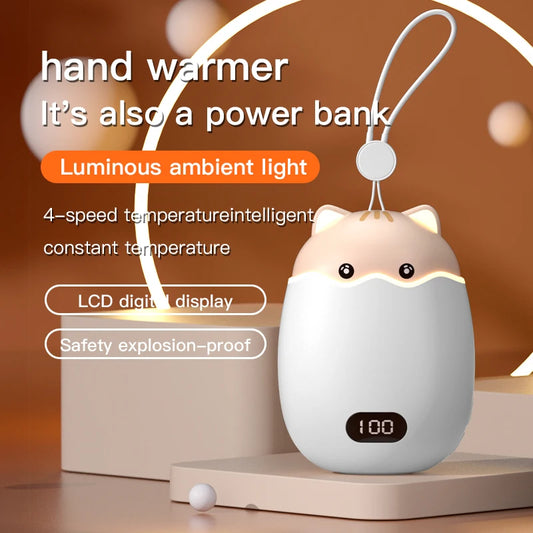 Purilite Select 2-in-1 Rechargeable Hand Warmer & Power Bank – Cute Cat Design with Digital Display | 3000mAh