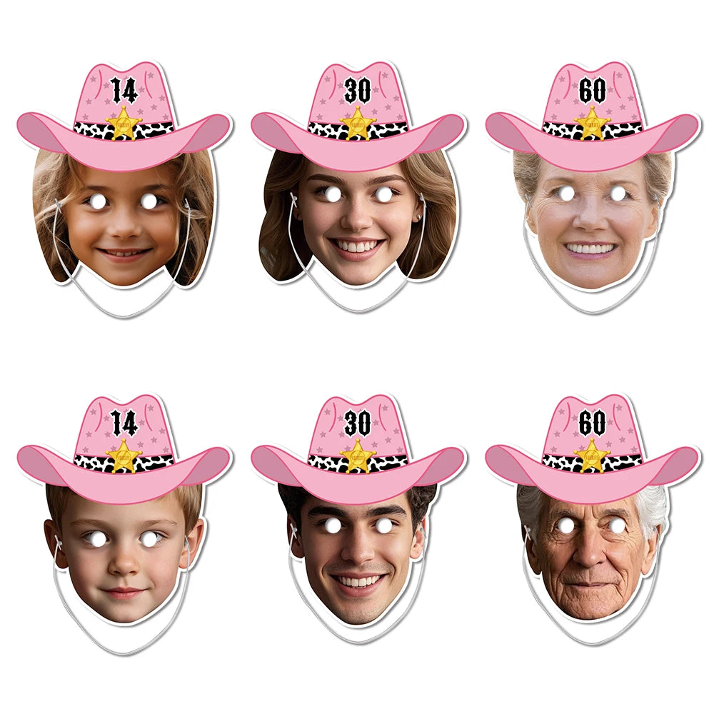 Purilite Select 3PCS Customized Face Mask Set Western Denim Cowboy Hat Style | Personalized Photo Masks for Parties & Events