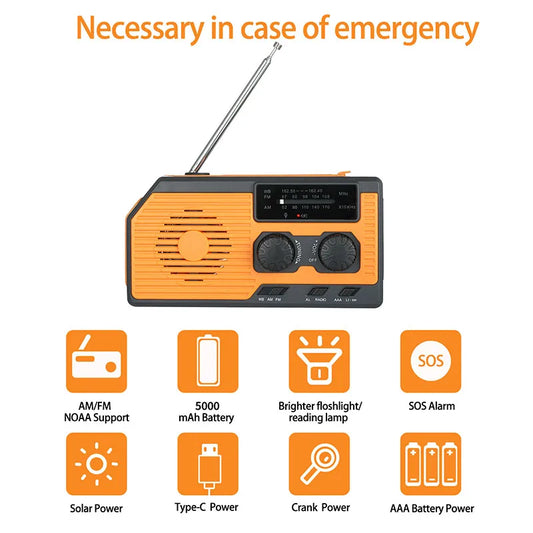 LOTOTG Portable Emergency Solar Power Radio Hand Crank Charging AM/FM Weather Radio Led Reading Flashlight Bank Phone Charger