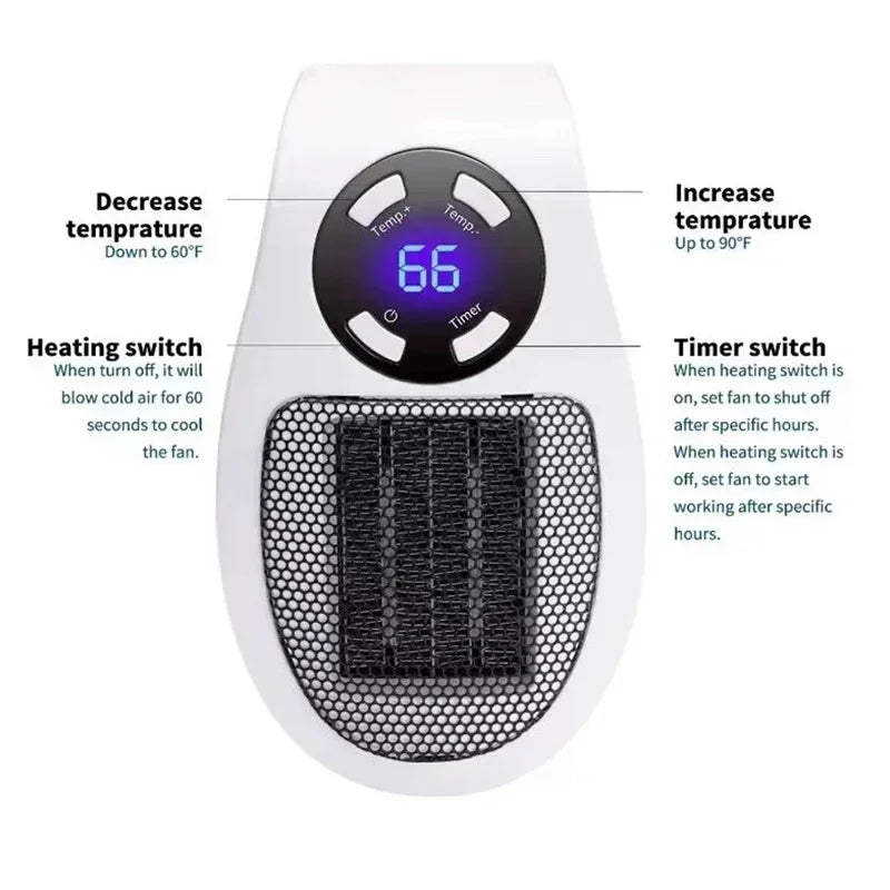 350W Portable Electric Heater with Remote Control, Wall Mounted Home Room Heater for Winter Indoor Heating Fast Warm heater