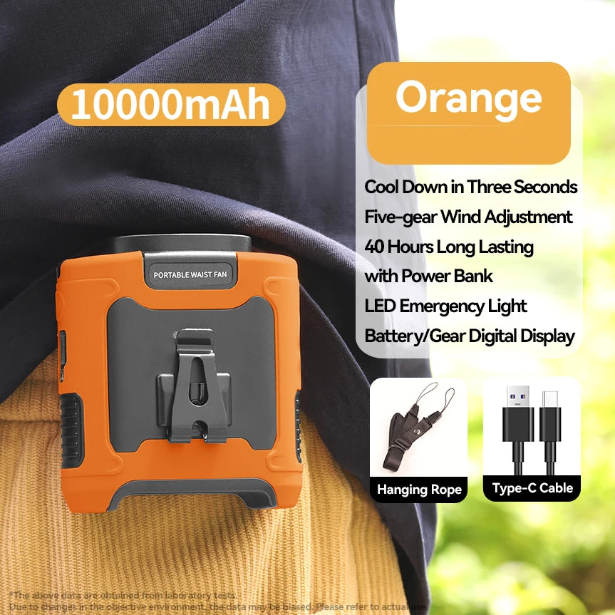 Purilite Select 20000mAh Outdoor Waist Fan – Neck & Waist Hanging Fan with Power Bank and LED Light