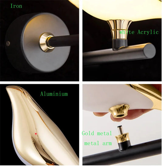 Purilite Select Nordic Golden Bird LED Light – Nordic Bird Wall Light – Modern Metal Bird Shaped Wall Lamp for Bedroom, Living Room, Bar & Bedside