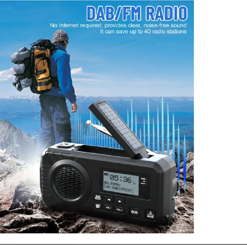 DAB+ Portable Hand Crank Radio Emergency Radio Solar  Emergency Radio with BT FM SOS Alarm 5000 mAh  Power Bank and reading lamp