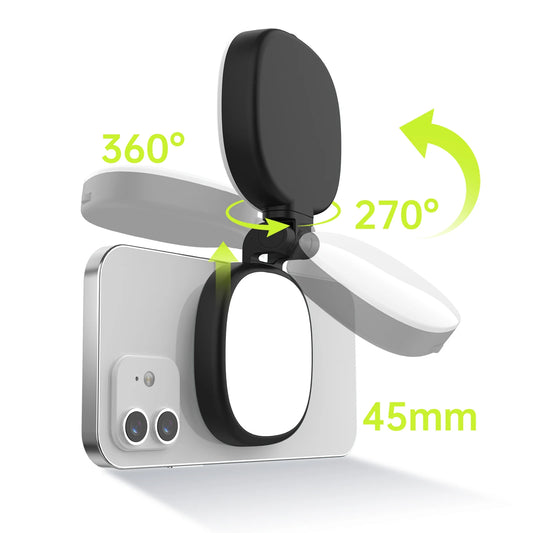 Purilite Select Magnetic Selfie Mirror with Adjustable Dual-Color Fill Light – Portable Reversible Mini LED Light for Mobile Photography and Video Recording - PuriLite