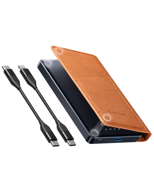 Purilite Select 5000mAh Wallet Power Bank – PD 20W Slim Portable Charger with Built-in USB-C & Lightning Cables - PuriLite