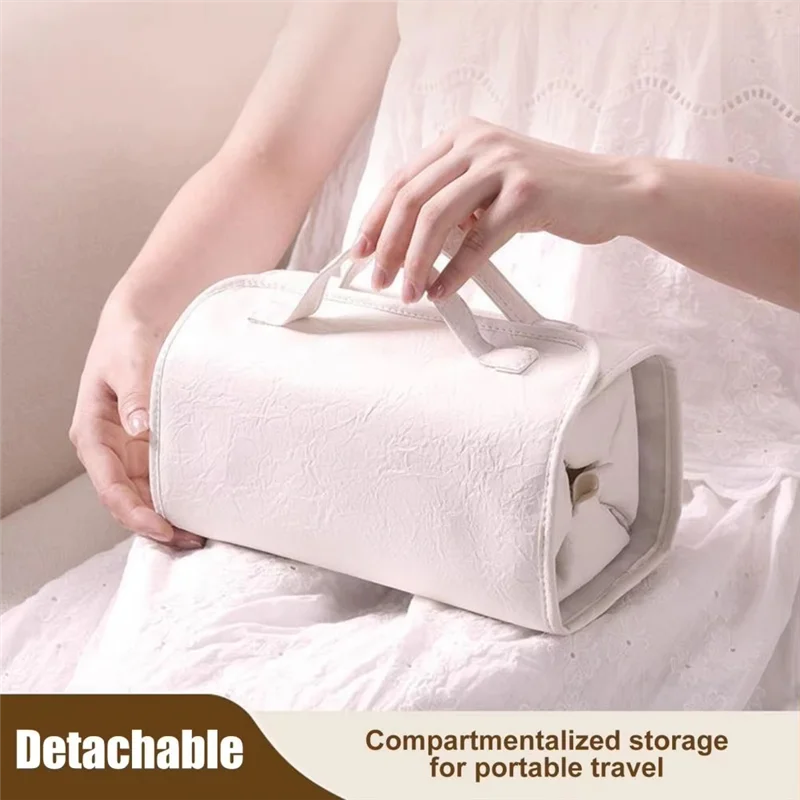 Purilite Select Premium PU Leather Travel Toiletry Bag – Hanging Makeup Organizer with Detachable Compartments – 4-in-1 Travel Makeup Bag