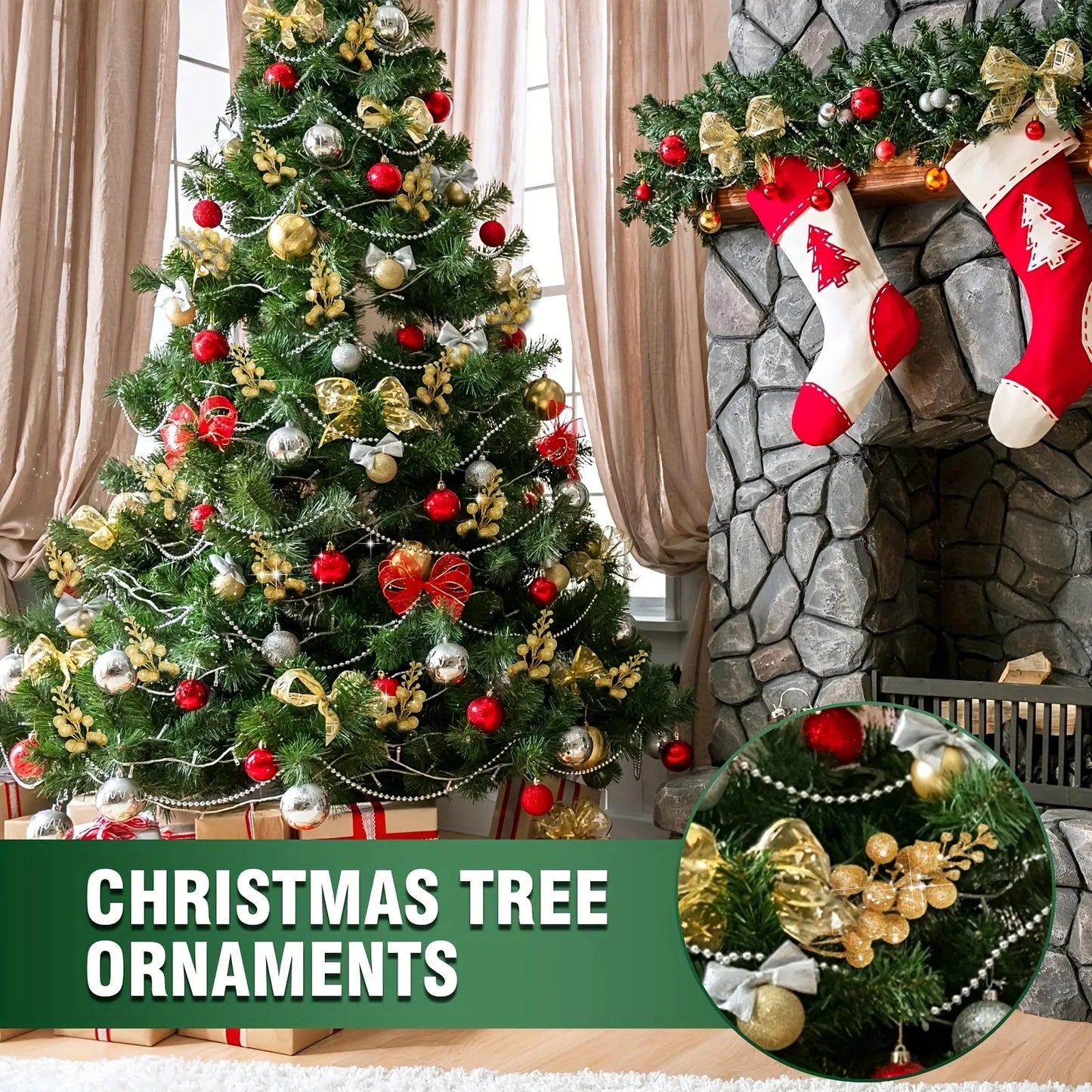 Purilite Select Glitter Artificial Flower & Berry Bouquet – 8/15 Pcs Christmas Decoration Set | Festive Xmas Tree Ornaments & Home Décor Accessory for New Year 2025