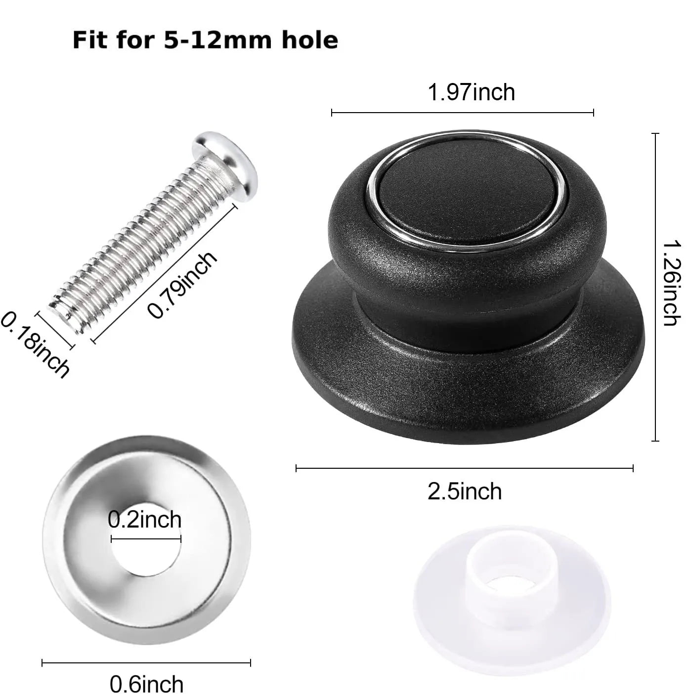 Purilite Select 2PCS Universal Pot Lid Replacement Knob Heat-Resistant Bakelite Handle with Stainless Steel Base for Cookware and Glass Lids - PuriLite