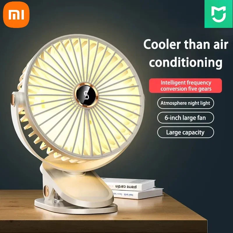 Xiaomi 8000mAh Clip Electric Fan 5 Speed Quiet Rechargeable Desktop Portable Air Circulator Wireless Fan With LED Light Camping