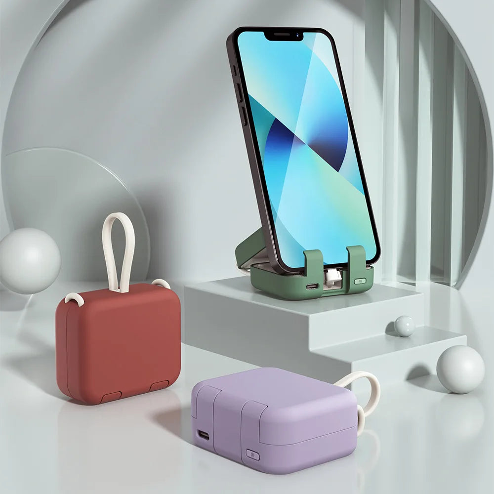 Purilite Select 4000mAh Mini Power Bank Portable Charger with Case Holder | Fast Charging External Battery with Built-in Cables - PuriLite