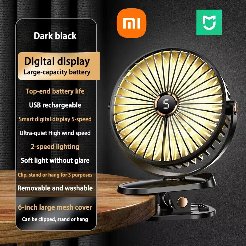 Xiaomi 8000mAh Clip Electric Fan 5 Speed Quiet Rechargeable Desktop Portable Air Circulator Wireless Fan With LED Light Camping